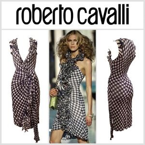 ROBERTO CAVALLI S/S 2006 Navy Gingham Dress VINTAGE RARE Size 44